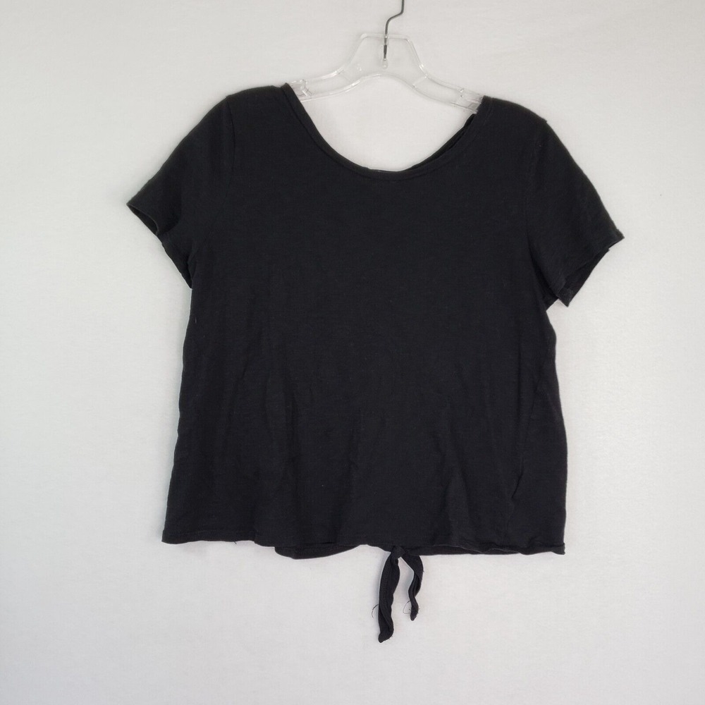 Express One Eleven Tie Back T-Shirt Womens M Black Open Back Casual Cropped Boho